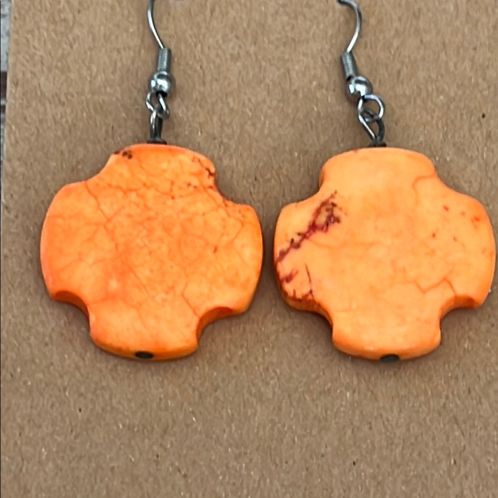 Vibrant Orange Cross Earrings